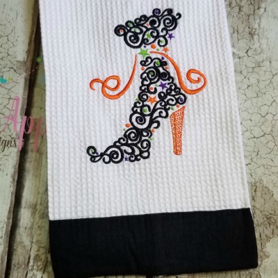 swirly witch boot embroidery design